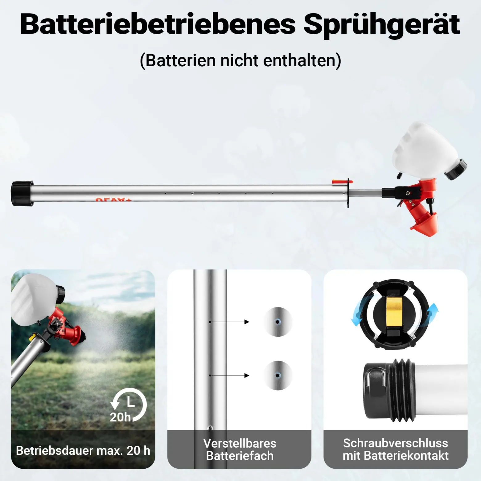 Wiltec ULVA+ Sprühgerät batteriebetrieben, Drucksprühgerät 125 x 23 cm, Pflanzensprüher mit 3 Düsen 45-115 ml/min, Unkrautspritze für Garten
