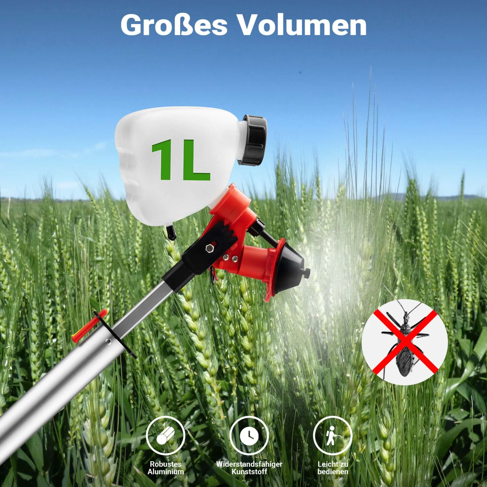 Wiltec ULVA+ Sprühgerät batteriebetrieben, Drucksprühgerät 125 x 23 cm, Pflanzensprüher mit 3 Düsen 45-115 ml/min, Unkrautspritze für Garten