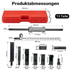 Wiltec Universal Ausbeulwerkzeug 11-tlg., Ausbeulsatz mit Schlaghammer Gleithammer und Zubehör, Ausbeulhammer zum Dellen Ausbeulen