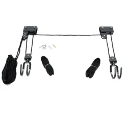 Wiltec Universal Deckenlift bis 45 kg Tragkraft, Fahrradlift mit Haken und Flaschenzug, Seilzugsystem als Halterung für Fahrräder, Kanus, Kajaks und mehr