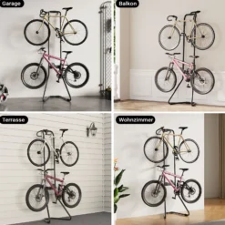 Wiltec Universal Fahrradständer für 2 Fahrräder 66,5 x 55,8 x 219 cm, Fahrradhalter freistehend, höhenverstellbarer Fahrrad Abstellständer