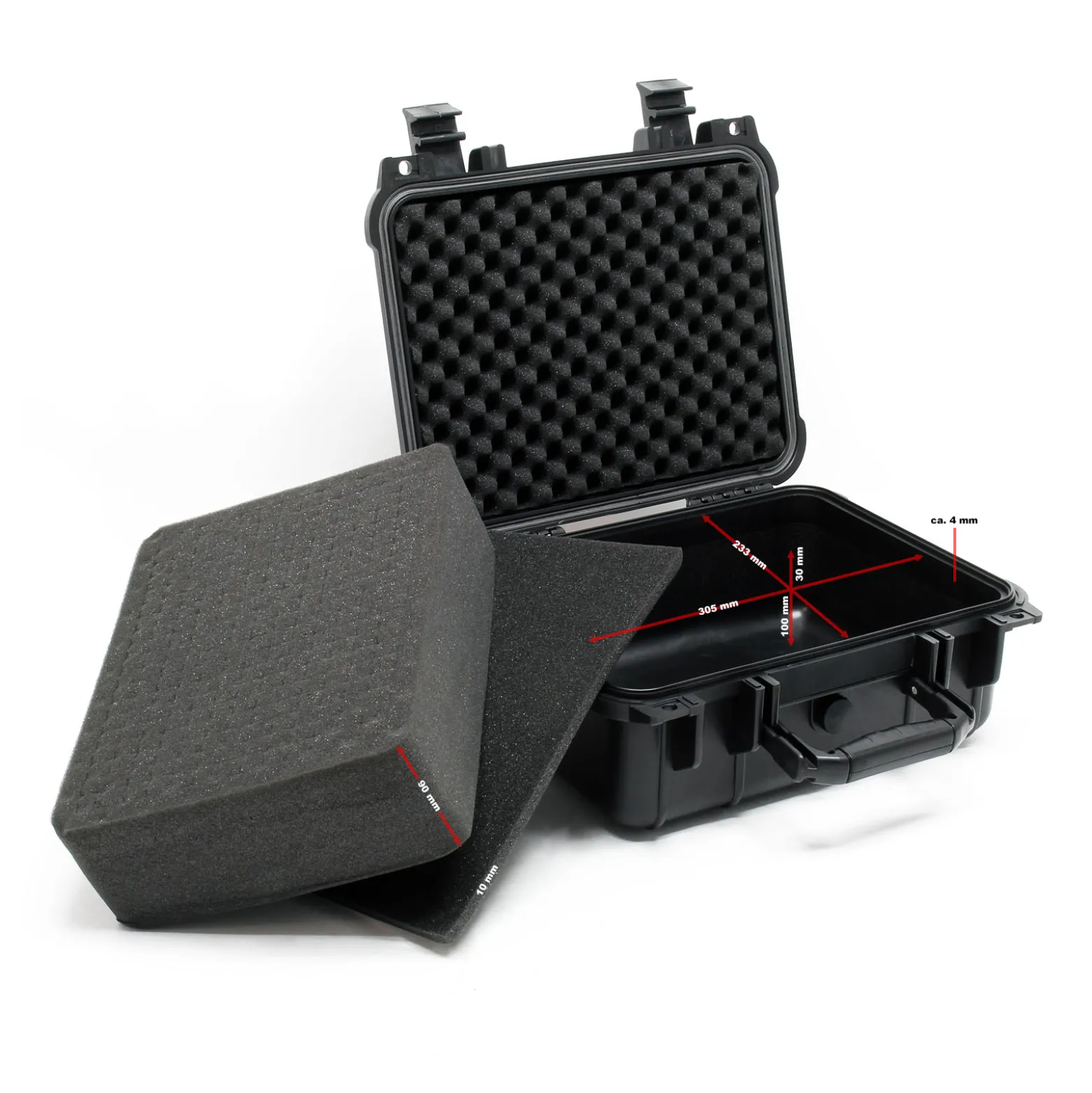 Wiltec Universalkoffer 35x29,5x15 cm schwarz, Schutzkoffer wasserdicht mit Druckausgleichsventil & anpassbaren Schaumstoffmatten