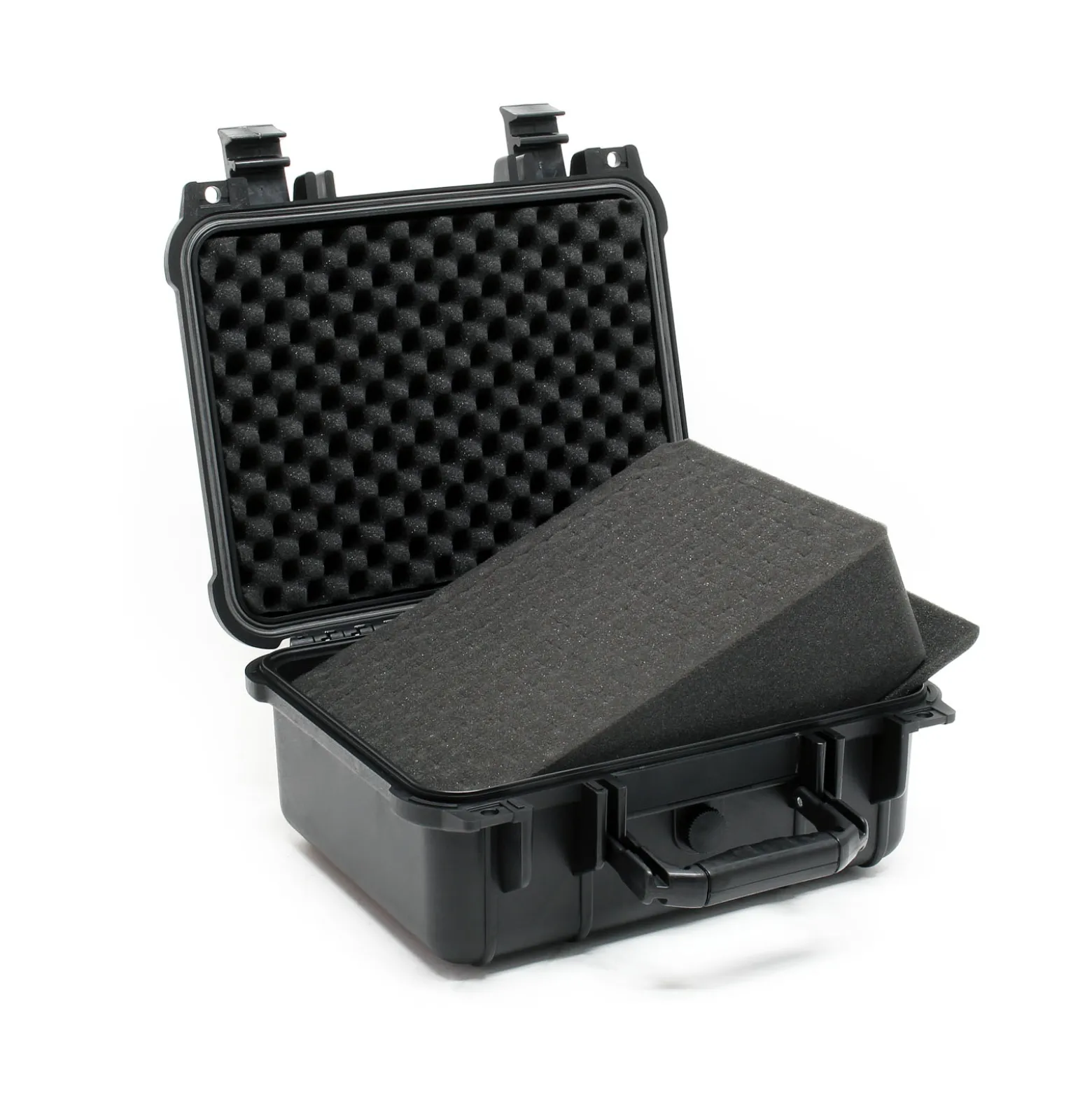 Wiltec Universalkoffer 35x29,5x15 cm schwarz, Schutzkoffer wasserdicht mit Druckausgleichsventil & anpassbaren Schaumstoffmatten