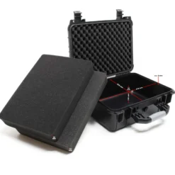 Wiltec Universalkoffer 40,6x33x17,4 cm schwarz, Schutzkoffer Wasserdicht mit Druckausgleichsventil & anpassbaren Schaumstoffmatten