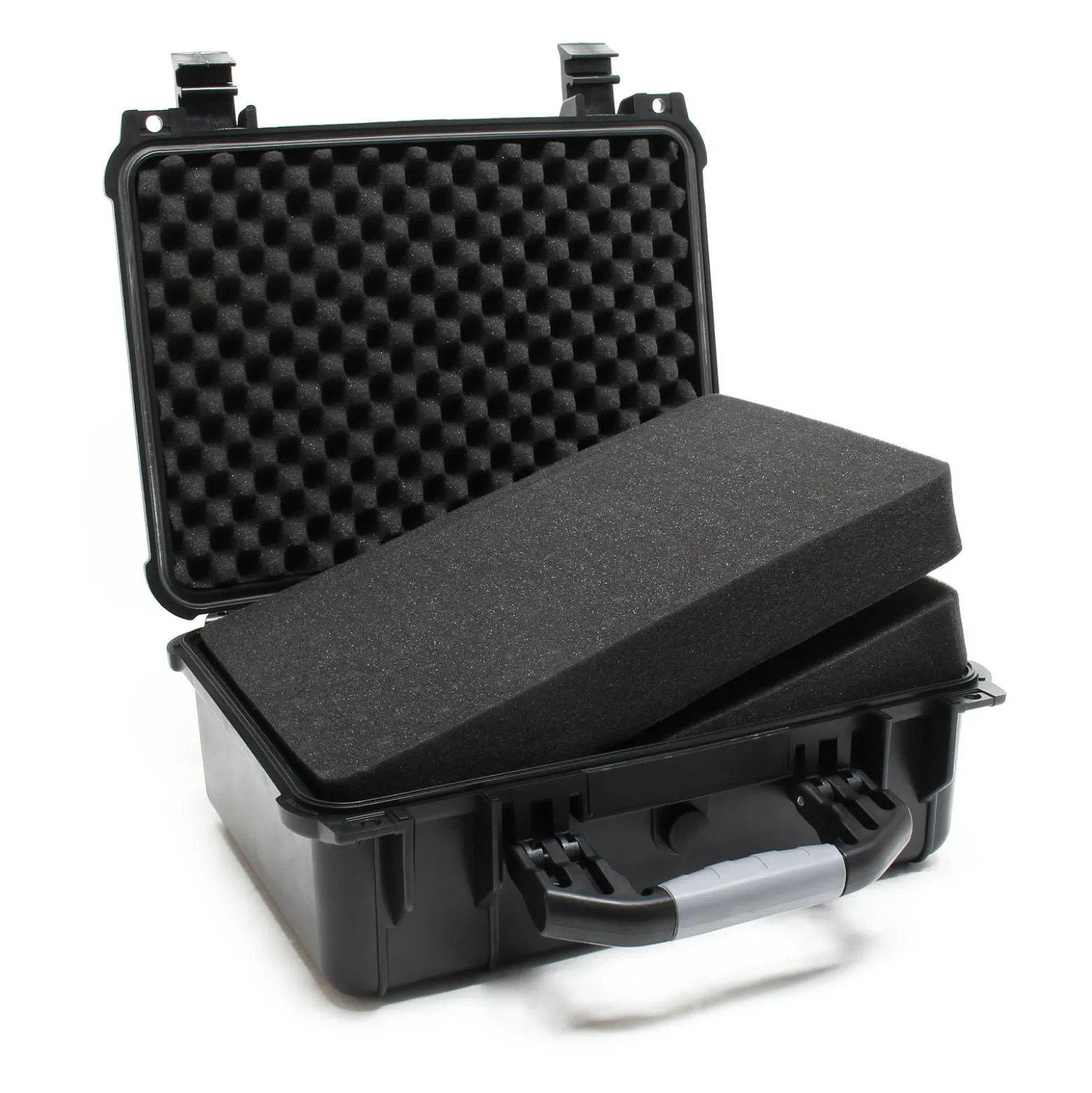 Wiltec Universalkoffer 40,6x33x17,4 cm schwarz, Schutzkoffer Wasserdicht mit Druckausgleichsventil & anpassbaren Schaumstoffmatten