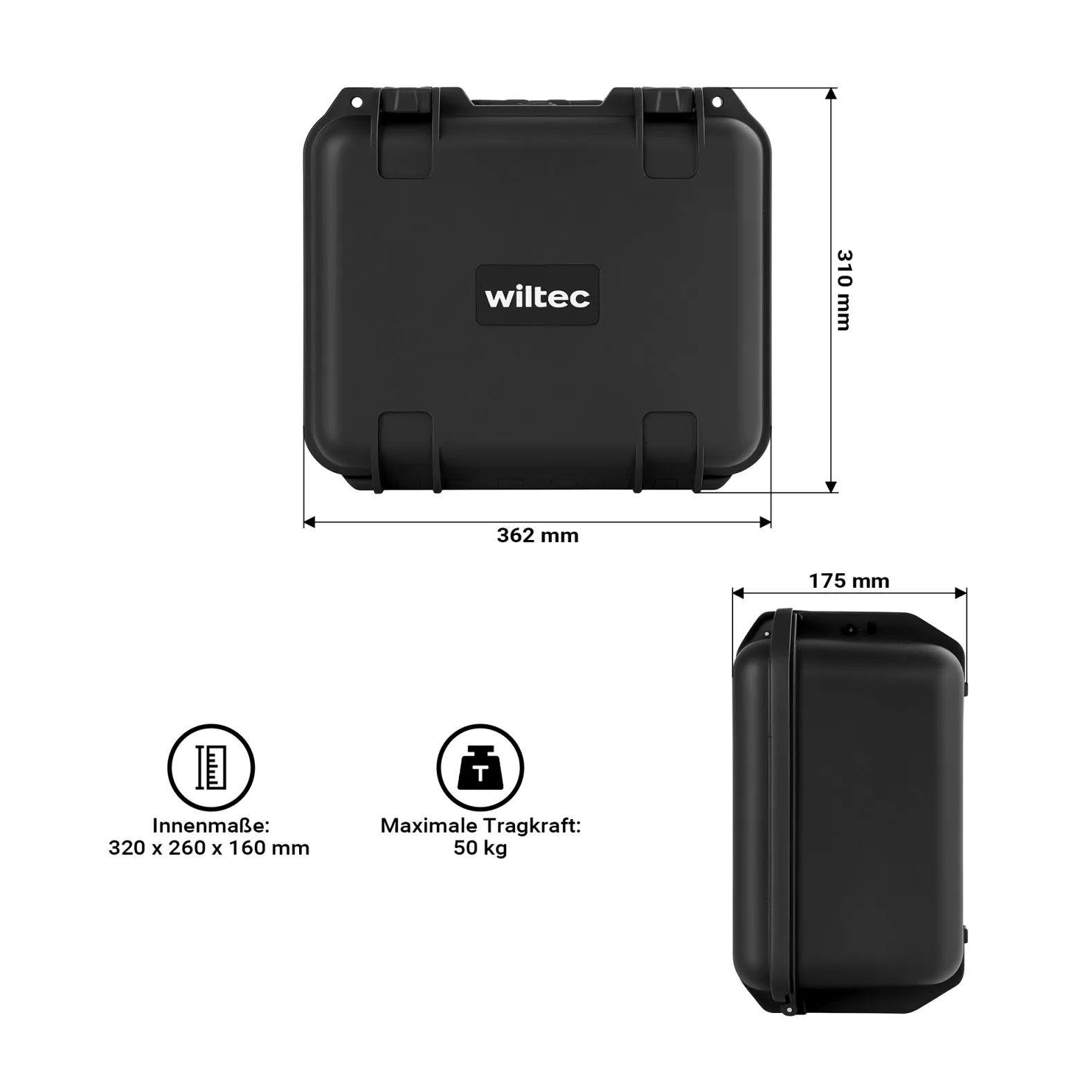 Wiltec Universalkoffer 36,2 x 31 x 17,5 cm, wasserdichter Transportkoffer, Schutzkoffer aus PP, Koffer mit Würfelschaumstoff individuell anpassbar