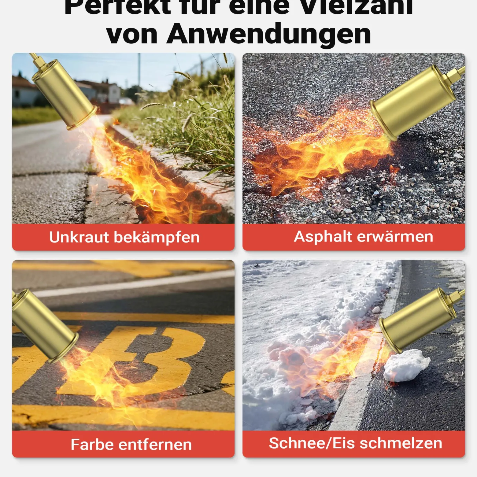 Wiltec Unkrautbrenner bis 1850°C Gasbrenner mit 80kW, Abflammgerät für Unkraut, 85 cm Unkrautvernichter, Dachbrenner mit 5 m Schlauch