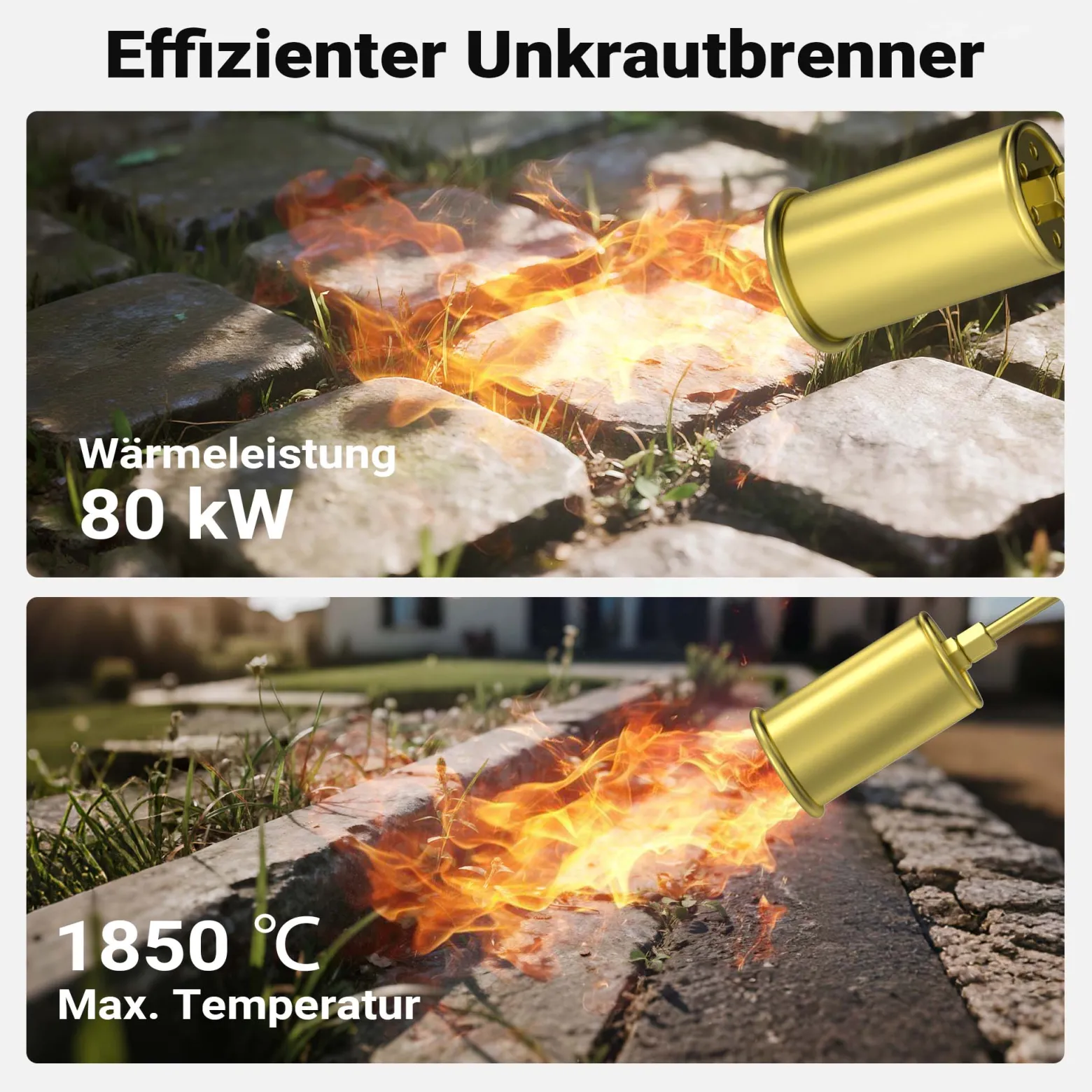 Wiltec Unkrautbrenner bis 1850°C Gasbrenner mit 80kW, Abflammgerät für Unkraut, 85 cm Unkrautvernichter, Dachbrenner mit 5 m Schlauch