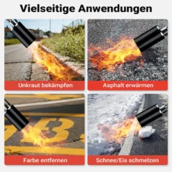 Wiltec Unkrautbrenner mit Piezo Zünder bis 1850°C Gasbrenner mit 120 kW, Abflammgerät für Unkraut, Dachbrenner mit 5 m Schlauch