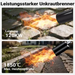 Wiltec Unkrautbrenner mit Piezo Zünder bis 1850°C Gasbrenner mit 120 kW, Abflammgerät für Unkraut, Dachbrenner mit 5 m Schlauch