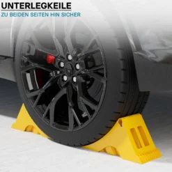 Wiltec Unterlegkeile Anhänger 2 Stück bis 5t Unterlegkeile Wohnmobil 393x160x193mm für Reifen bis 160mm Breite, gelbe Signalfarbe