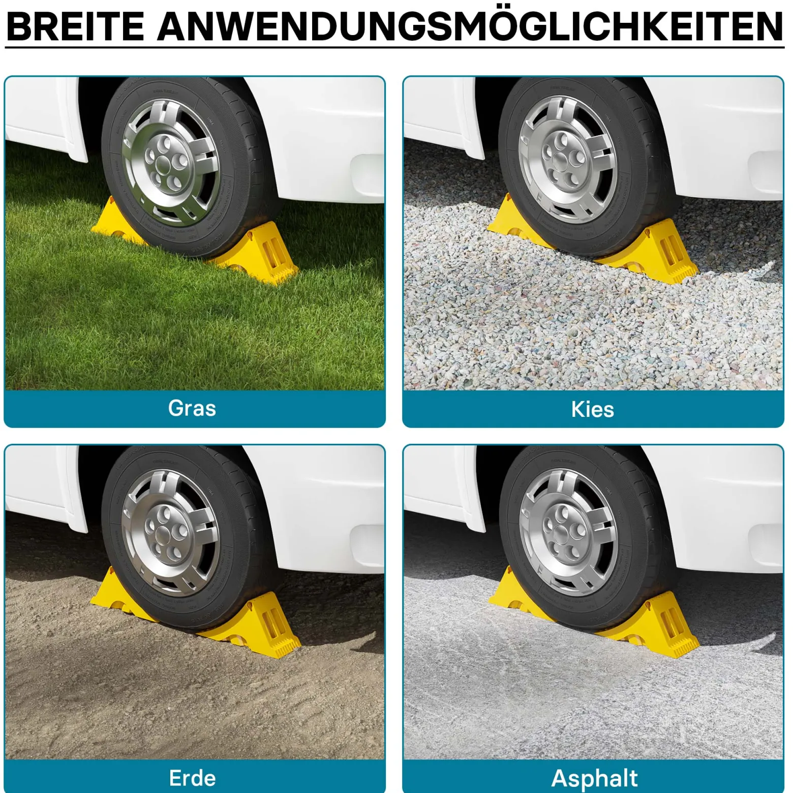 Wiltec Unterlegkeile Anhänger 2 Stück bis 5t Unterlegkeile Wohnmobil 393x160x193mm für Reifen bis 160mm Breite, gelbe Signalfarbe