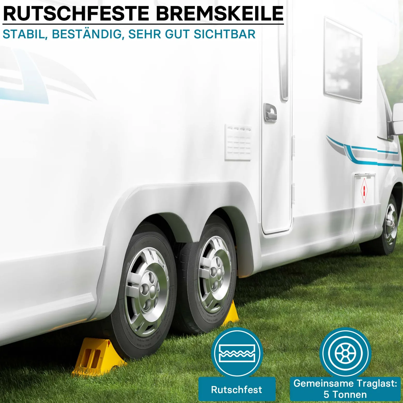 Wiltec Unterlegkeile Anhänger 2 Stück bis 5t Unterlegkeile Wohnmobil 393x160x193mm für Reifen bis 160mm Breite, gelbe Signalfarbe