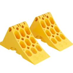 Wiltec Unterlegkeile Anhänger 2 Stück bis 5t Unterlegkeile Wohnmobil 393x160x193mm für Reifen bis 160mm Breite, gelbe Signalfarbe