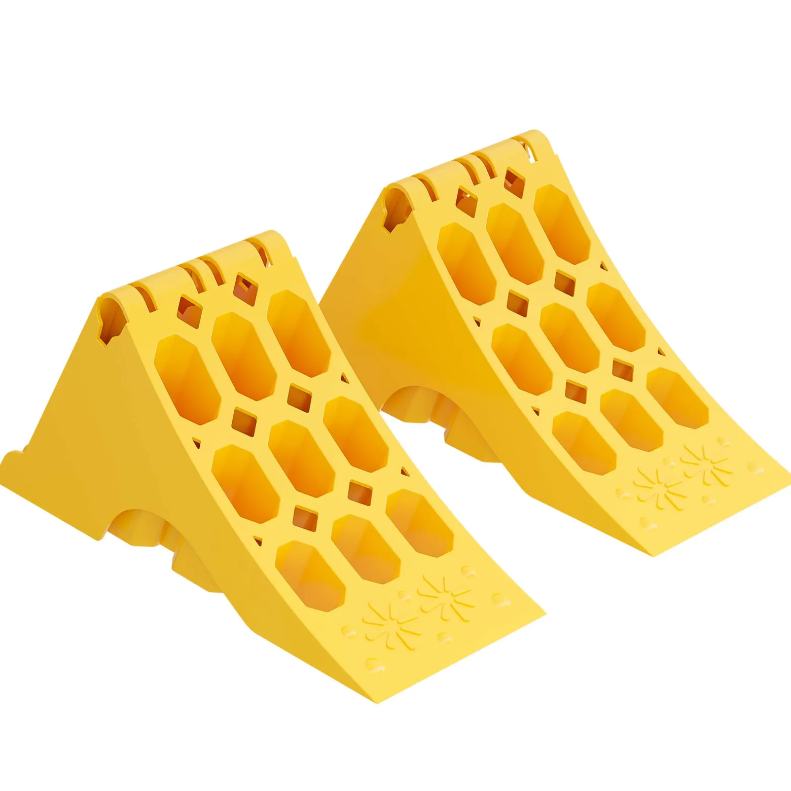 Wiltec Unterlegkeile Anhänger 2 Stück bis 5t Unterlegkeile Wohnmobil 393x160x193mm für Reifen bis 160mm Breite, gelbe Signalfarbe