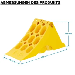Wiltec Unterlegkeile Anhänger 2 Stück bis 5t Unterlegkeile Wohnmobil 393x160x193mm für Reifen bis 160mm Breite, gelbe Signalfarbe