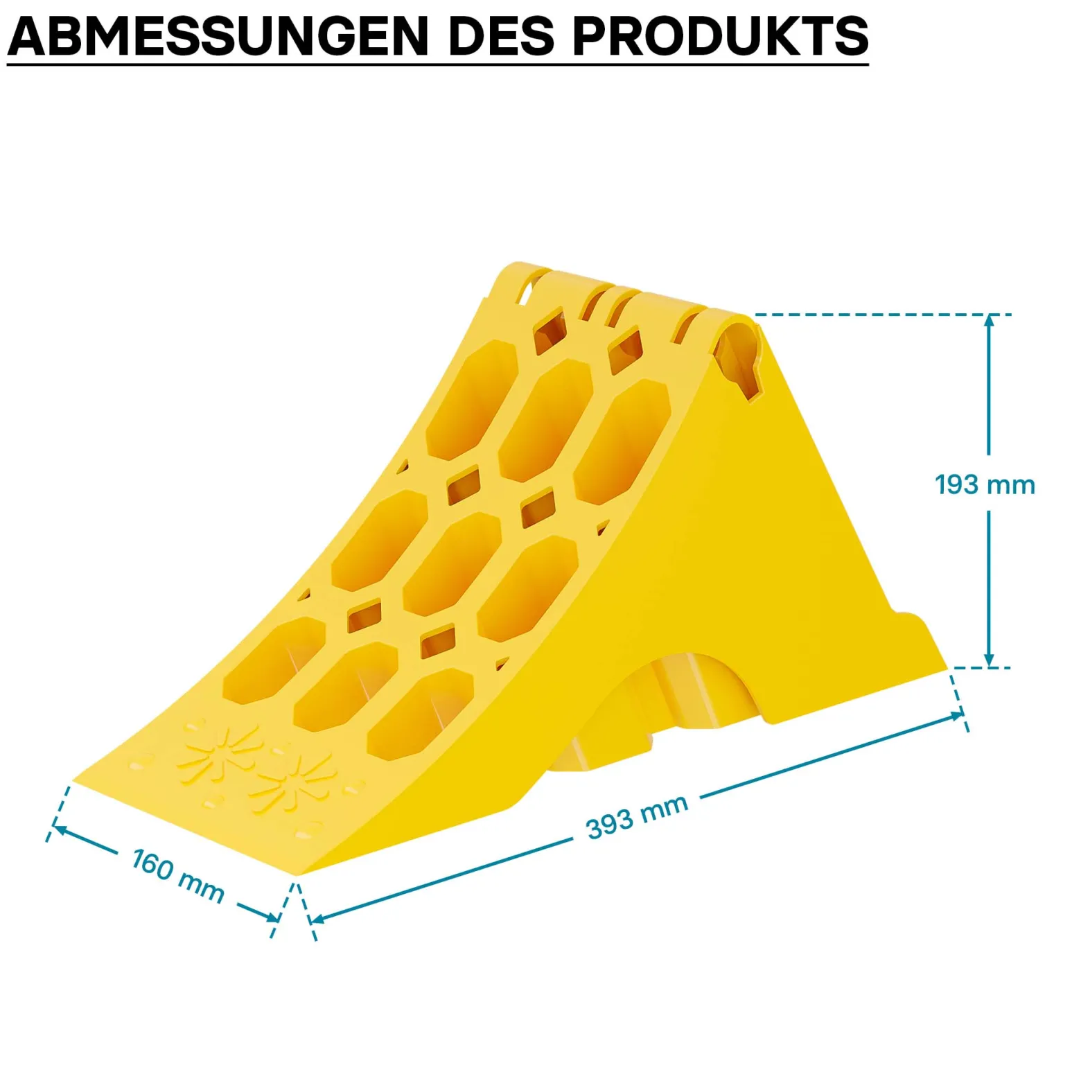 Wiltec Unterlegkeile Anhänger 2 Stück bis 5t Unterlegkeile Wohnmobil 393x160x193mm für Reifen bis 160mm Breite, gelbe Signalfarbe