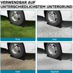 Wiltec Unterlegkeile Anhänger 2 Stück bis 1,6t Unterlegkeile Wohnmobil 220x90x110mm für verschiedene Reifengrößen, mit 2 Halterungen und Schrauben
