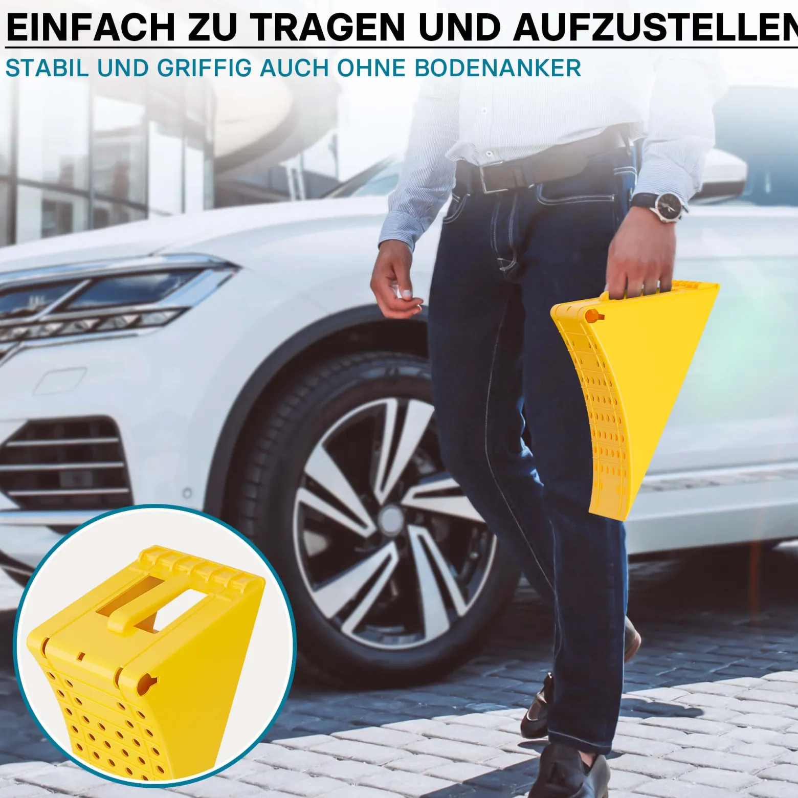 Wiltec Unterlegkeile Anhänger 2 Stück bis 6,5t Unterlegkeile LKW 470x200x230mm für Reifen bis 200mm Breite, mit Stahlzähnen und Handgriff