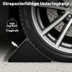 Wiltec Unterlegkeile 4er Set 205 x 125 x 100 mm aus Gummi, Bremskeil mit Ringschraube, Gummikeil für Anhänger, Wohnmobil, Pkw und Boot