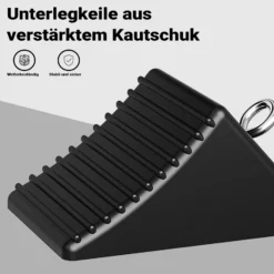 Wiltec Unterlegkeile 4er Set 205 x 125 x 100 mm aus Gummi, Bremskeil mit Ringschraube, Gummikeil für Anhänger, Wohnmobil, Pkw und Boot