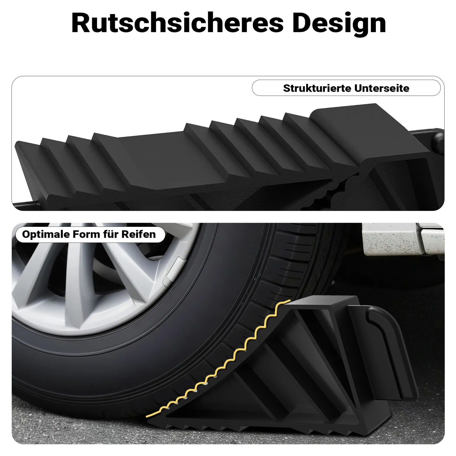 Wiltec Unterlegkeile für Anhänger 2 Stück bis 1,5 t, Bremskeile Wohnmobil 21 x 8,75 x 10 cm, Keile Auto rutschfest aus HDPE für Pkw und Wohnwagen, Auffahrkeile mit Griff