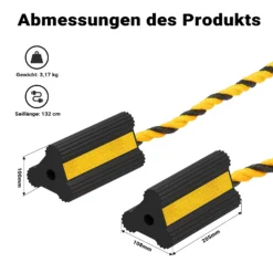 Wiltec Unterlegkeile für Anhänger mit Nylon Seil 207 x 115 x 105 mm, schwarz gelbe Bremskeile aus Gummi, Radkeile in Dreiecksform mit Reflexionsstreifen ideal für Wohnmobil, Wohnwagen, Pkw und Lkw