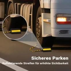 Wiltec Unterlegkeile für Anhänger mit Nylon Seil 207 x 115 x 105 mm, schwarz gelbe Bremskeile aus Gummi, Radkeile in Dreiecksform mit Reflexionsstreifen ideal für Wohnmobil, Wohnwagen, Pkw und Lkw