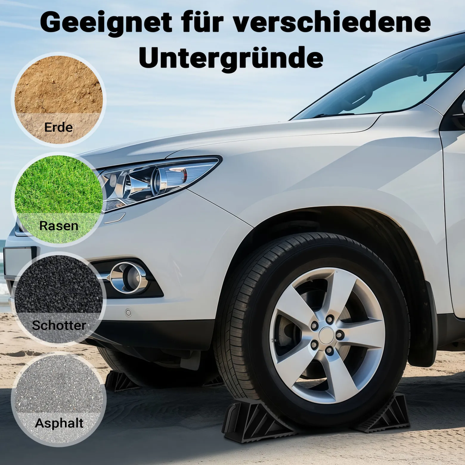Wiltec Unterlegkeile für Anhänger 2 Stück bis 2 t, Bremskeile Wohnmobil 21 x 8,75 x 10 cm, Keile Auto rutschfest aus TPR für Pkw und Wohnwagen, Auffahrkeile mit Griff