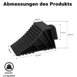 Wiltec Unterlegkeile für Anhänger 2 Stück bis 2 t, Bremskeile Wohnmobil 21 x 8,75 x 10 cm, Keile Auto rutschfest aus TPR für Pkw und Wohnwagen, Auffahrkeile mit Griff