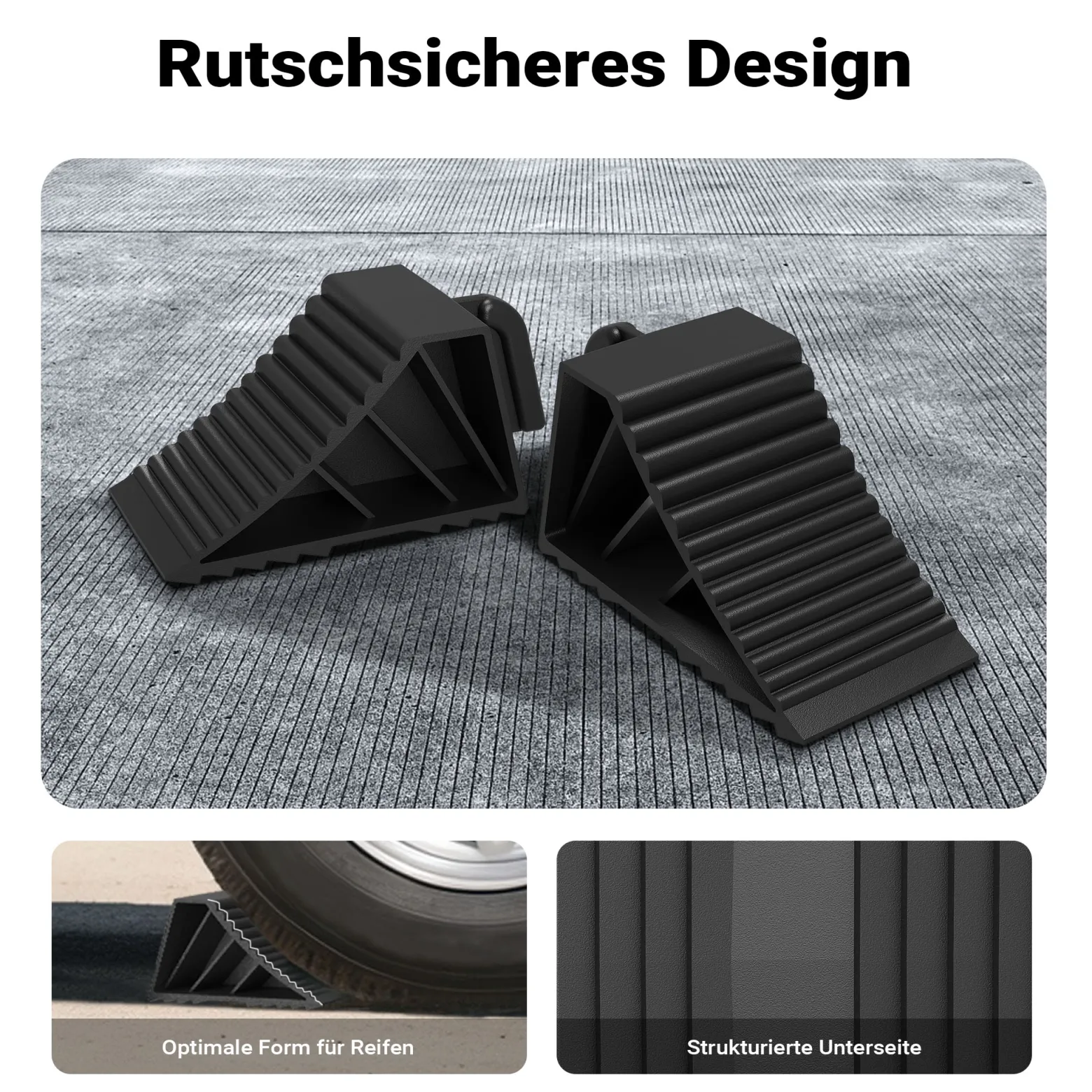 Wiltec Unterlegkeile für Anhänger 2 Stück bis 2 t, Bremskeile Wohnmobil 21 x 8,75 x 10 cm, Keile Auto rutschfest aus TPR für Pkw und Wohnwagen, Auffahrkeile mit Griff