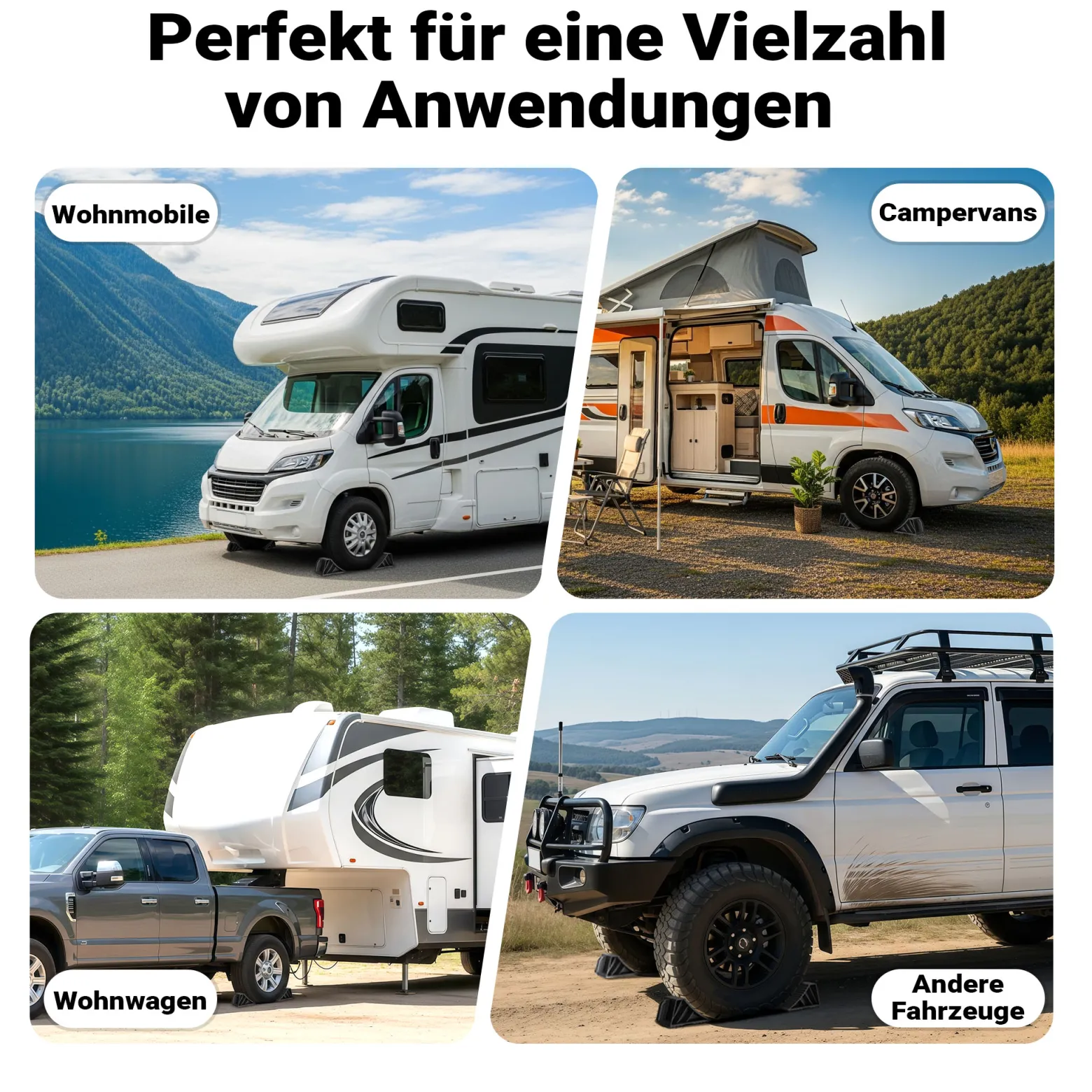 Wiltec Unterlegkeile für Anhänger 2 Stück bis 2 t, Bremskeile Wohnmobil 21 x 8,75 x 10 cm, Keile Auto rutschfest aus TPR für Pkw und Wohnwagen, Auffahrkeile mit Griff