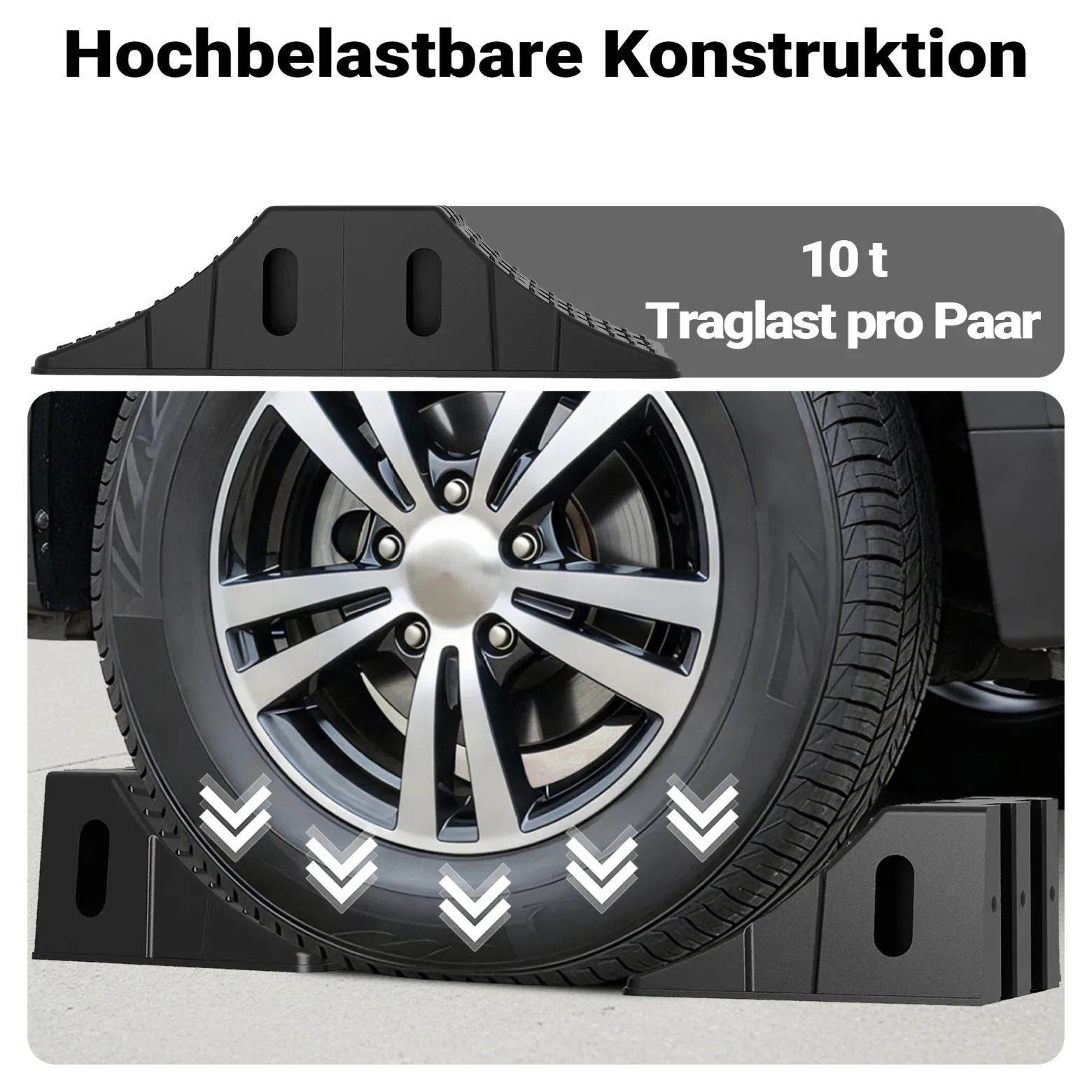 Wiltec Unterlegkeile für Anhänger 2er Set 10 t, Radkeile zusammengelegt 454 x 208 x 120 mm, Bremskeile aus recyceltem Kunststoff