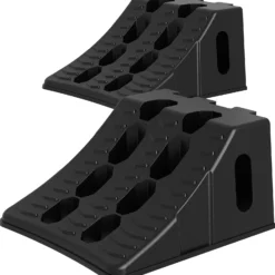 Wiltec Unterlegkeile für Anhänger 2er Set 10 t, Radkeile zusammengelegt 454 x 208 x 120 mm, Bremskeile aus recyceltem Kunststoff