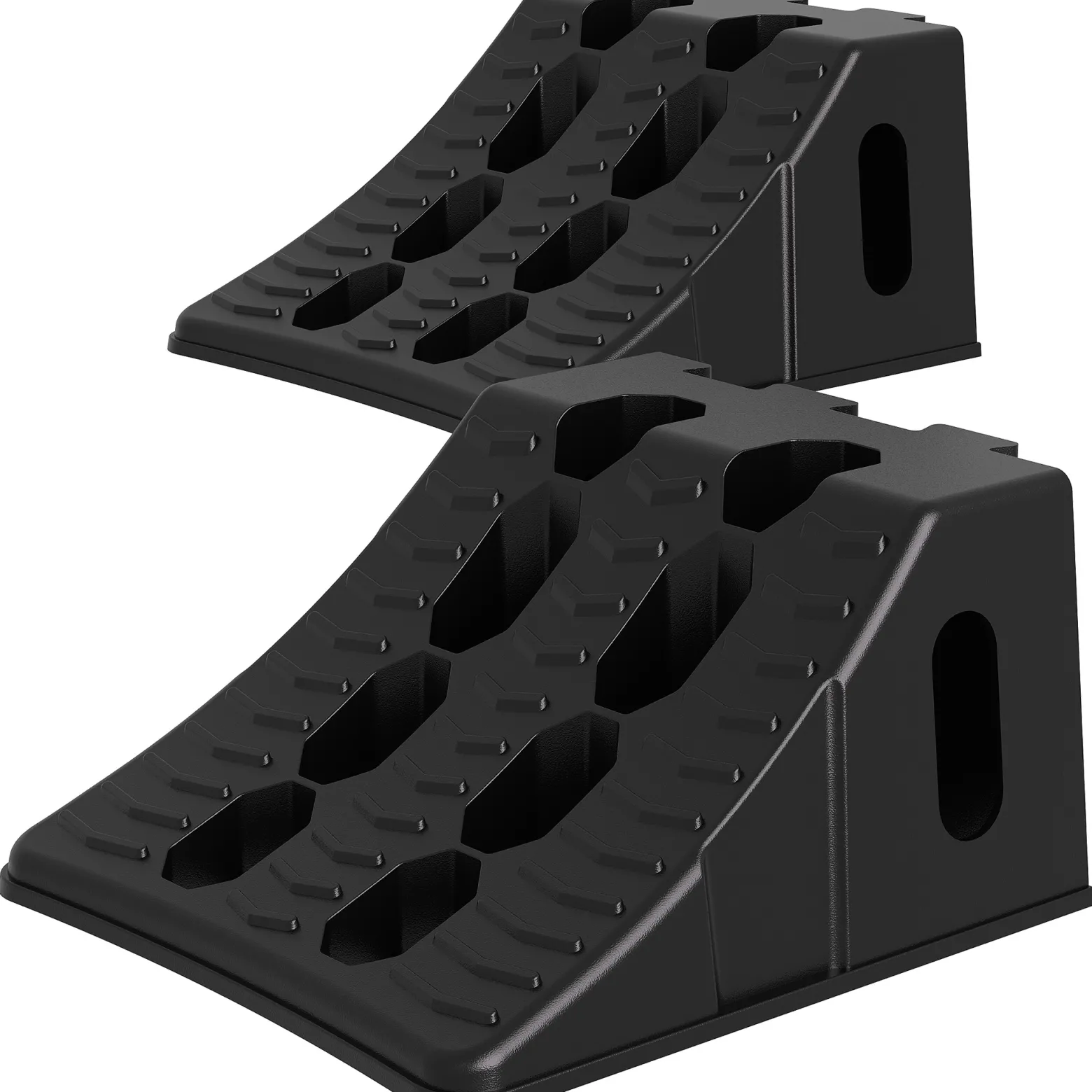 Wiltec Unterlegkeile für Anhänger 2er Set 10 t, Radkeile zusammengelegt 454 x 208 x 120 mm, Bremskeile aus recyceltem Kunststoff