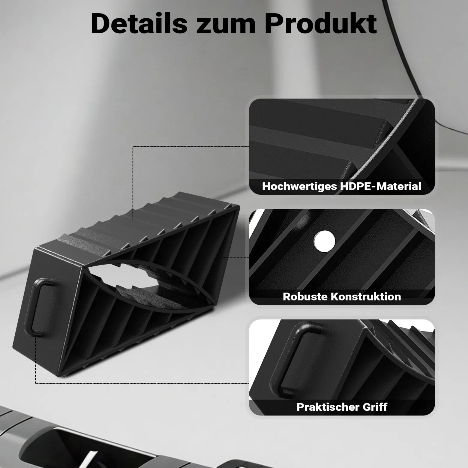 Wiltec Unterlegkeile für Anhänger 2 Stück bis 2 t, Bremskeile Wohnmobil 17,7 x 8,9 x 9 cm, Unterlegkeile Auto rutschfest aus HDPE für Pkw und Wohnwagen
