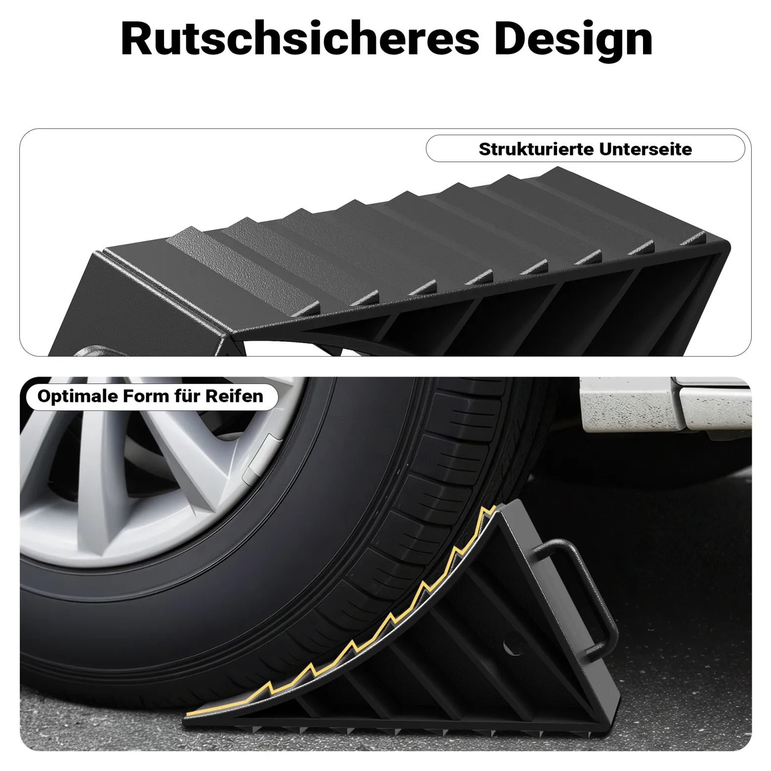 Wiltec Unterlegkeile für Anhänger 2 Stück bis 2 t, Bremskeile Wohnmobil 17,7 x 8,9 x 9 cm, Unterlegkeile Auto rutschfest aus HDPE für Pkw und Wohnwagen
