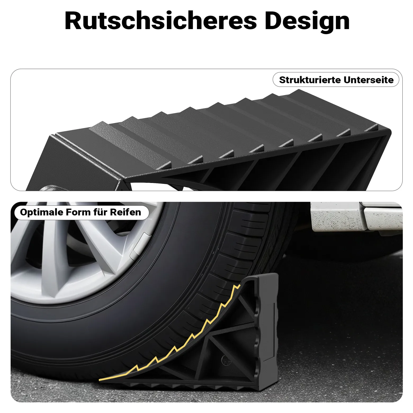 Wiltec Unterlegkeile für Anhänger 2 Stück bis 2 t, Bremskeile Wohnmobil 14,8 x 8,9 x 9,8 cm, Unterlegkeile Auto rutschfest aus HDPE für Pkw und Wohnwagen