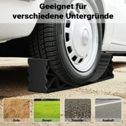 Wiltec Unterlegkeile für Anhänger 2 Stück bis 2 t, Bremskeile Wohnmobil 14,8 x 8,9 x 9,8 cm, Unterlegkeile Auto rutschfest aus HDPE für Pkw und Wohnwagen