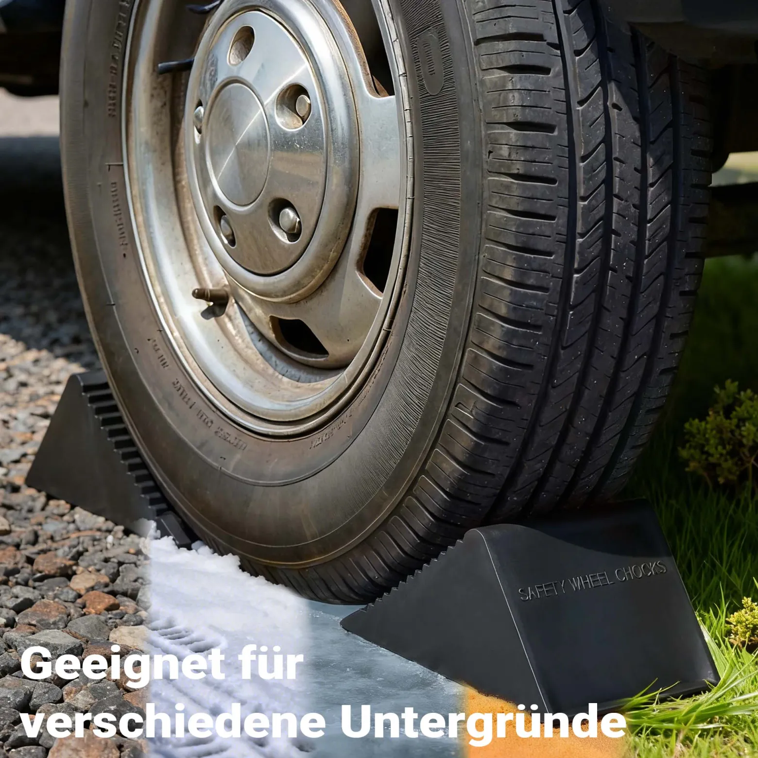 Wiltec Unterlegkeil Gummi 129 x 77 x 60 mm 2er Set Bremskeil 2 Tonnen pro Paar für Anhänger, Wohnmobil und Auto