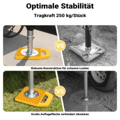 Wiltec Unterlegplatten 4er Set, Stützplatten aus HDPE mit Tragegriff und Fixierband, Kunststoff Unterleger 23,2 x 17 x 2 cm, Abstützplatten für Wohnwagen, Wohnmobil, Wagenheber