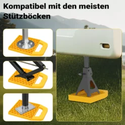 Wiltec Unterlegplatten 4er Set, Stützplatten aus HDPE mit Tragegriff und Fixierband, Kunststoff Unterleger 23,2 x 17 x 2 cm, Abstützplatten für Wohnwagen, Wohnmobil, Wagenheber