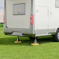 Wiltec Unterlegplatten 4er Set, Stützplatten aus HDPE mit Tragegriff und Fixierband, Kunststoff Unterleger 23,2 x 17 x 2 cm, Abstützplatten für Wohnwagen, Wohnmobil, Wagenheber