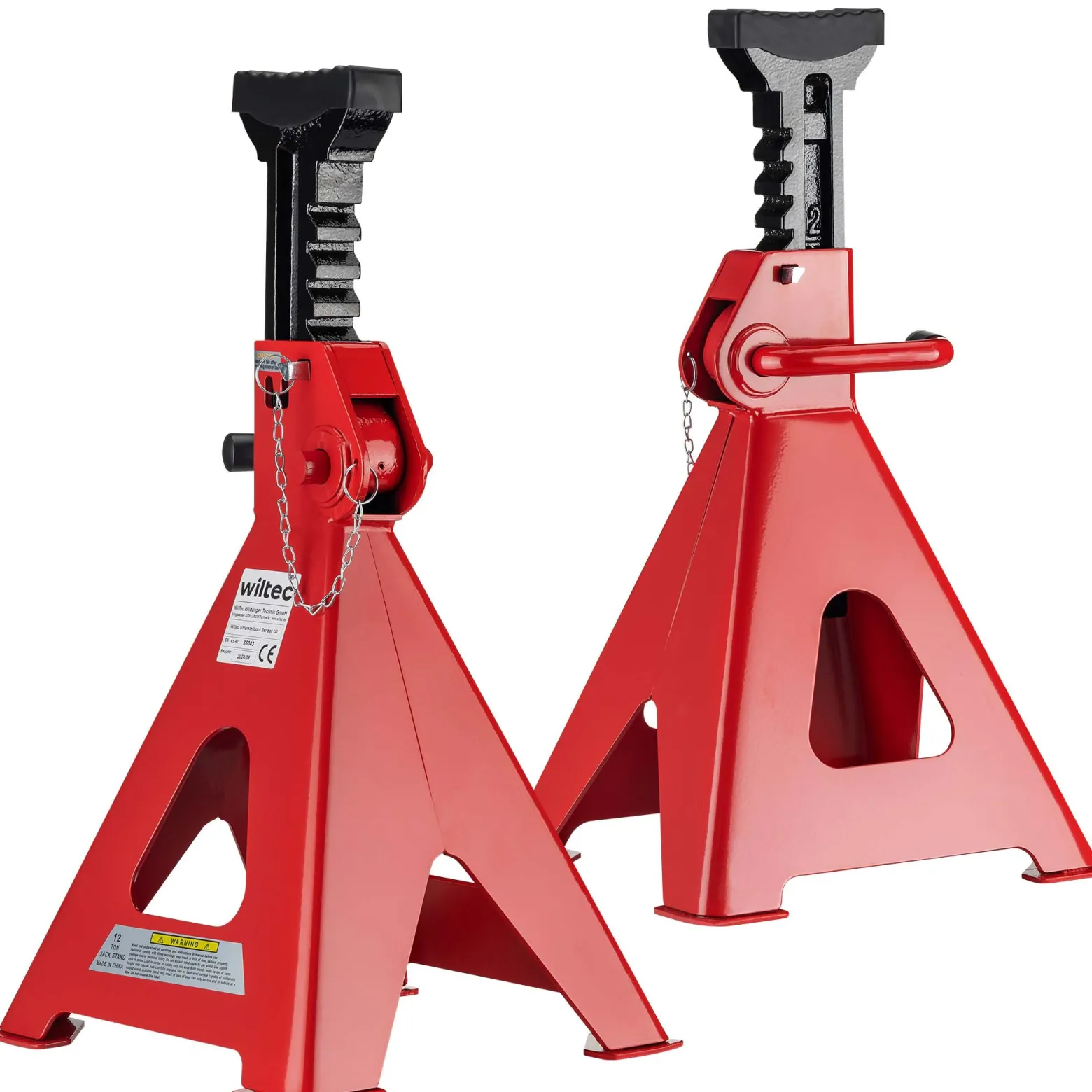 Wiltec Unterstellbock 2er Set, Stützbock bis 12 t, Böcke höhenverstellbar 49-75 cm, Arbeitsbock mit Sicherungsbolzen, Auto Bock rutschfestes Gummi