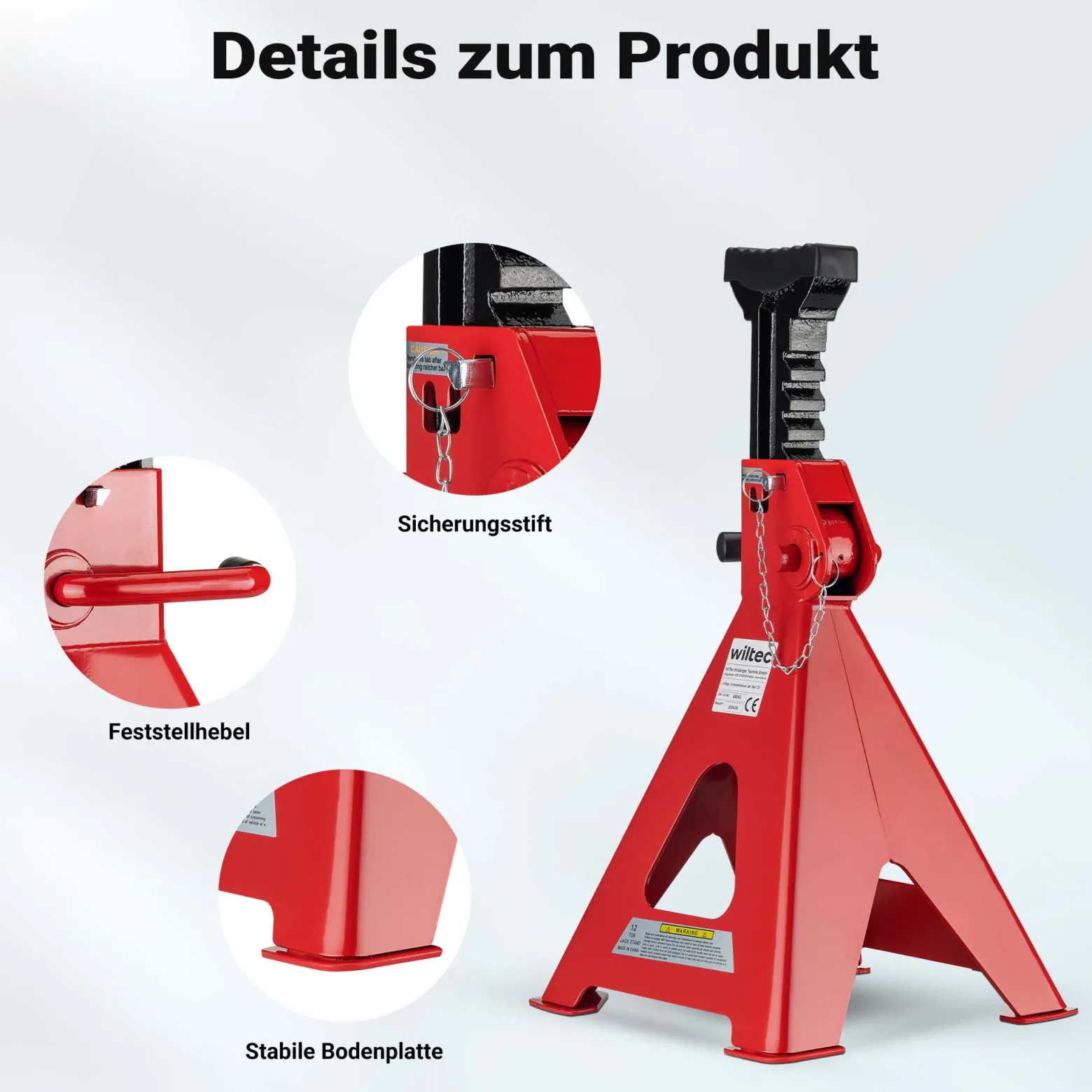 Wiltec Unterstellbock 2er Set, Stützbock bis 12 t, Böcke höhenverstellbar 49-75 cm, Arbeitsbock mit Sicherungsbolzen, Auto Bock rutschfestes Gummi