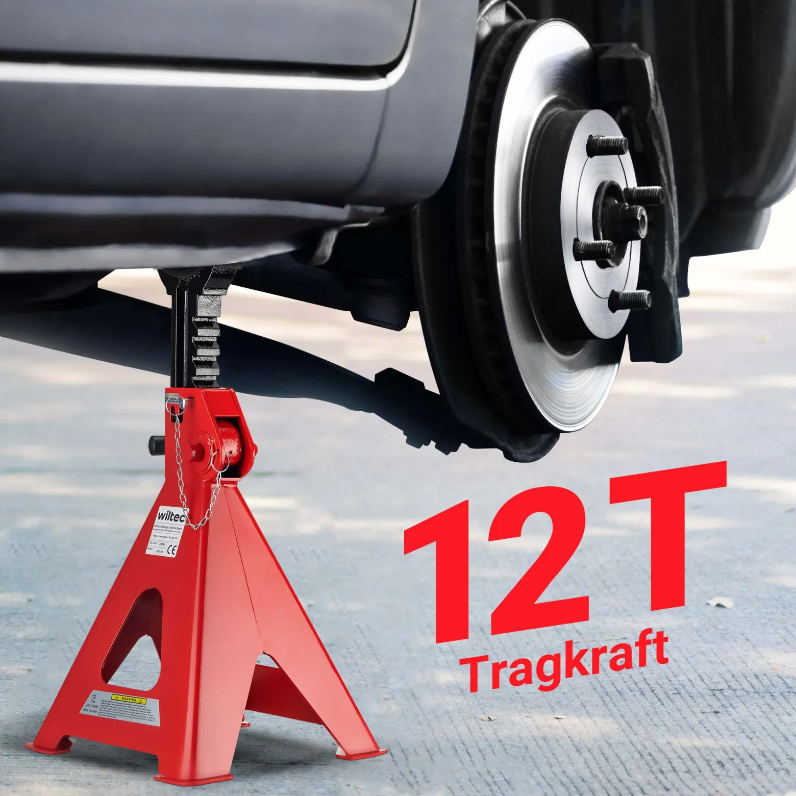 Wiltec Unterstellbock 2er Set, Stützbock bis 12 t, Böcke höhenverstellbar 49-75 cm, Arbeitsbock mit Sicherungsbolzen, Auto Bock rutschfestes Gummi