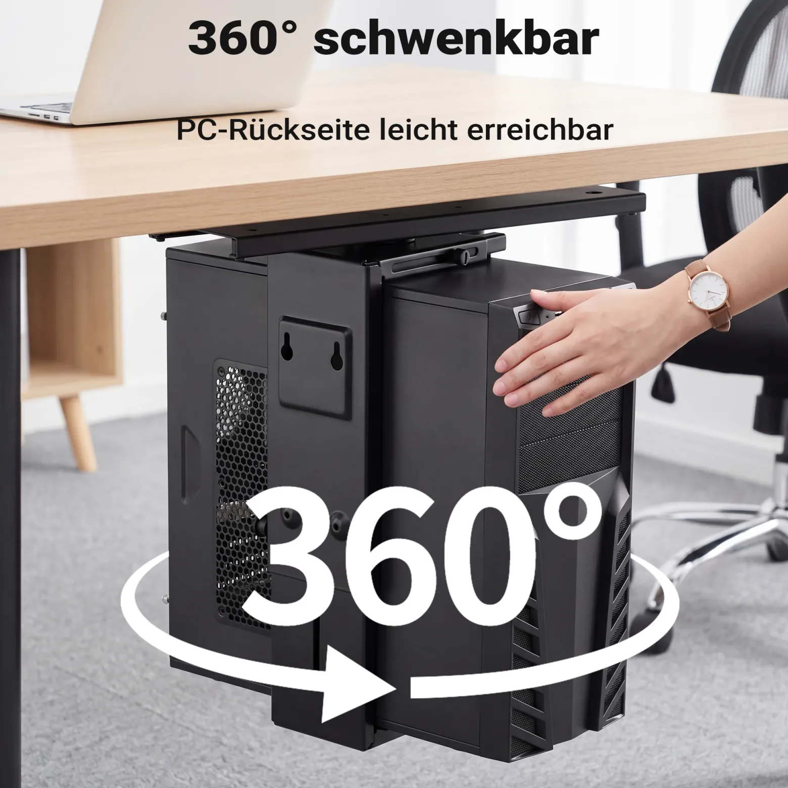Wiltec Untertisch PC-Halterung mit Gleitschiene 360° Schwenkbar für Computer-Gehäuse bis 10kg