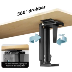 Wiltec Untertisch PC-Halterung Stufenlos Verstellbar 360° Schwenkbar für Computer-Gehäuse bis 10kg