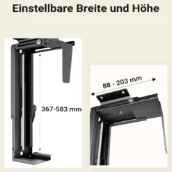 Wiltec Untertisch PC-Halterung Stufenlos Verstellbar 360° Schwenkbar für Computer-Gehäuse bis 10kg