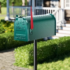 Wiltec US Mailbox grün 150 x 513 x 223 mm, amerikanischer Briefkasten mit Fahne, Wandbriefkasten oder Standbriefkasten Stahl amerikanisches Design
